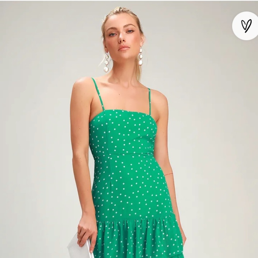 Green polka dot tiered maxi dress